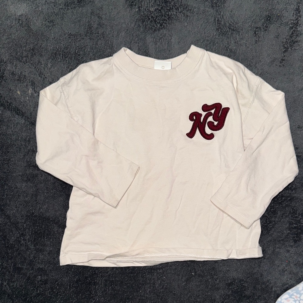Zara Cream Long Sleeve Kids Tee with NY Patch